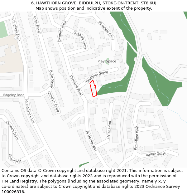 6, HAWTHORN GROVE, BIDDULPH, STOKE-ON-TRENT, ST8 6UJ: Location map and indicative extent of plot