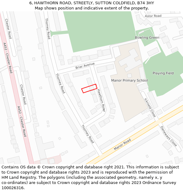 6, HAWTHORN ROAD, STREETLY, SUTTON COLDFIELD, B74 3HY: Location map and indicative extent of plot