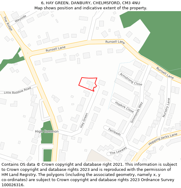 6, HAY GREEN, DANBURY, CHELMSFORD, CM3 4NU: Location map and indicative extent of plot