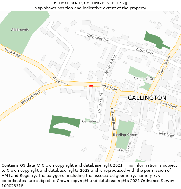 6, HAYE ROAD, CALLINGTON, PL17 7JJ: Location map and indicative extent of plot