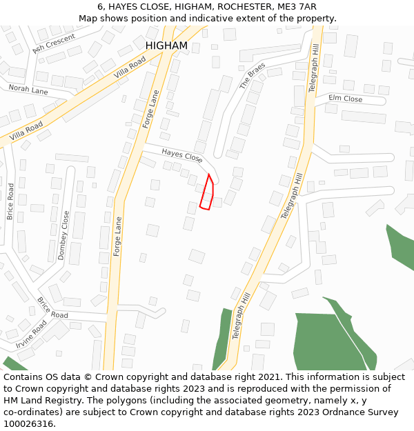 6, HAYES CLOSE, HIGHAM, ROCHESTER, ME3 7AR: Location map and indicative extent of plot