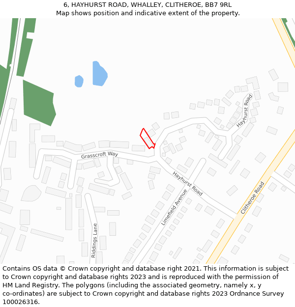 6, HAYHURST ROAD, WHALLEY, CLITHEROE, BB7 9RL: Location map and indicative extent of plot