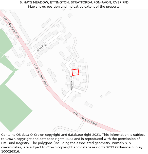 6, HAYS MEADOW, ETTINGTON, STRATFORD-UPON-AVON, CV37 7FD: Location map and indicative extent of plot