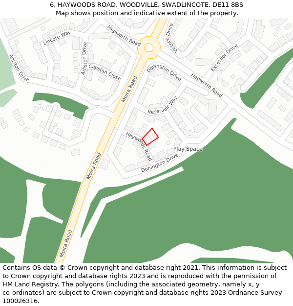 6, HAYWOODS ROAD, WOODVILLE, SWADLINCOTE, DE11 8BS: Location map and indicative extent of plot