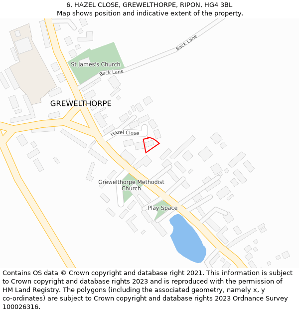 6, HAZEL CLOSE, GREWELTHORPE, RIPON, HG4 3BL: Location map and indicative extent of plot