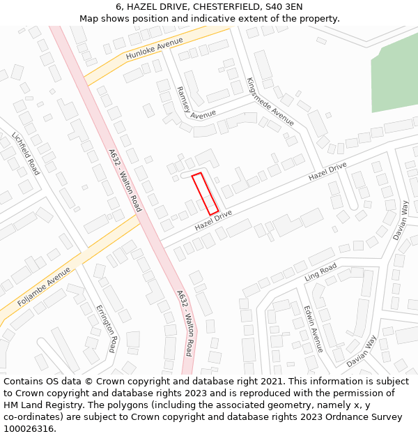 6, HAZEL DRIVE, CHESTERFIELD, S40 3EN: Location map and indicative extent of plot