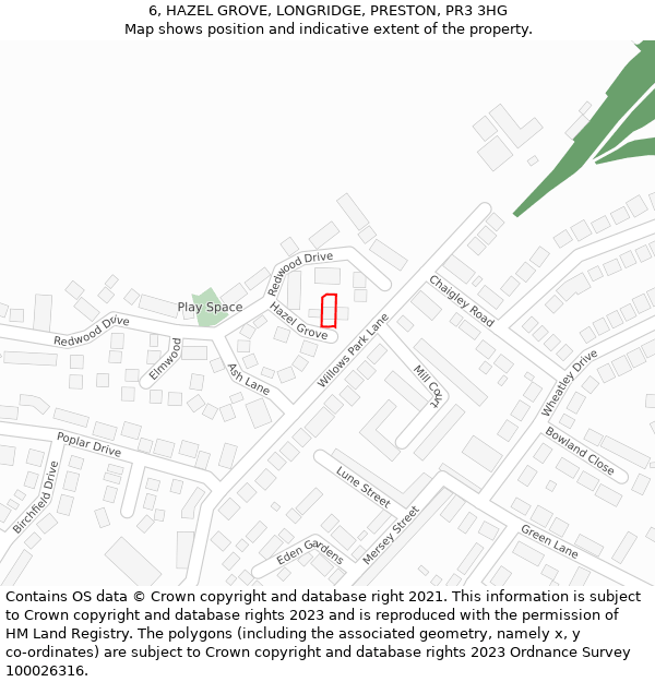 6, HAZEL GROVE, LONGRIDGE, PRESTON, PR3 3HG: Location map and indicative extent of plot
