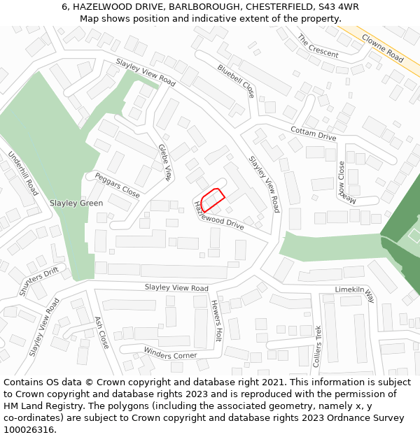 6, HAZELWOOD DRIVE, BARLBOROUGH, CHESTERFIELD, S43 4WR: Location map and indicative extent of plot