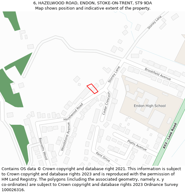 6, HAZELWOOD ROAD, ENDON, STOKE-ON-TRENT, ST9 9DA: Location map and indicative extent of plot