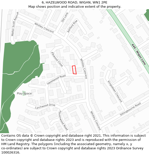 6, HAZELWOOD ROAD, WIGAN, WN1 2PE: Location map and indicative extent of plot