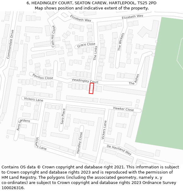 6, HEADINGLEY COURT, SEATON CAREW, HARTLEPOOL, TS25 2PD: Location map and indicative extent of plot
