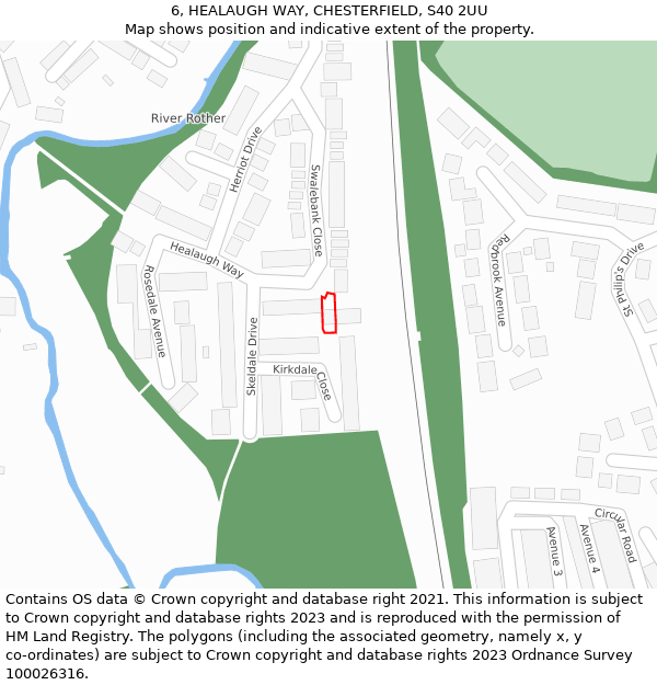 6, HEALAUGH WAY, CHESTERFIELD, S40 2UU: Location map and indicative extent of plot