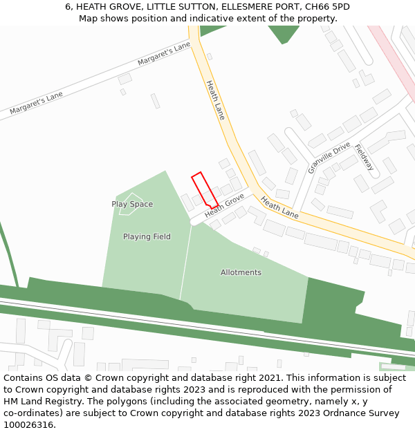 6, HEATH GROVE, LITTLE SUTTON, ELLESMERE PORT, CH66 5PD: Location map and indicative extent of plot