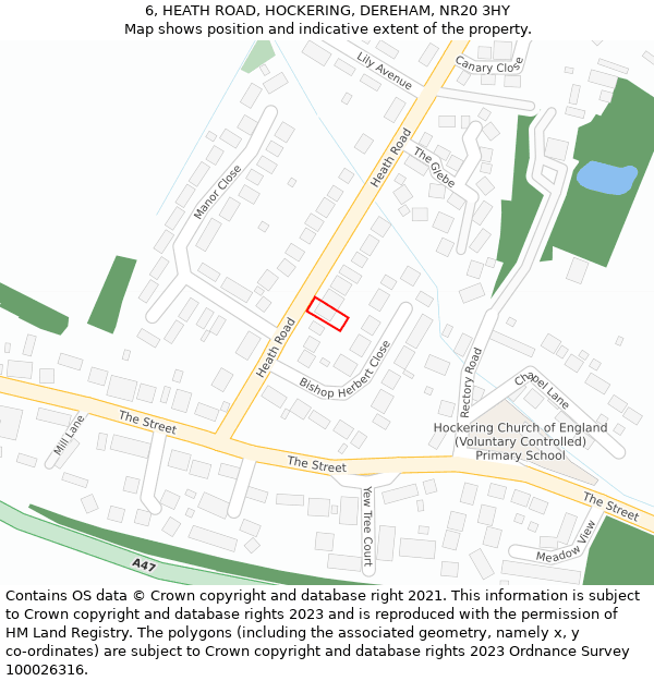 6, HEATH ROAD, HOCKERING, DEREHAM, NR20 3HY: Location map and indicative extent of plot