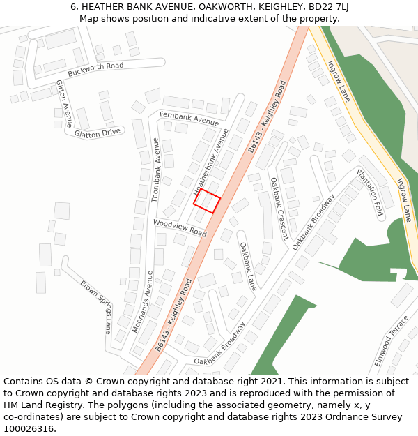 6, HEATHER BANK AVENUE, OAKWORTH, KEIGHLEY, BD22 7LJ: Location map and indicative extent of plot