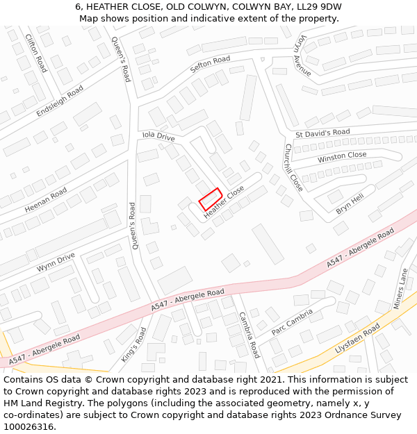 6, HEATHER CLOSE, OLD COLWYN, COLWYN BAY, LL29 9DW: Location map and indicative extent of plot