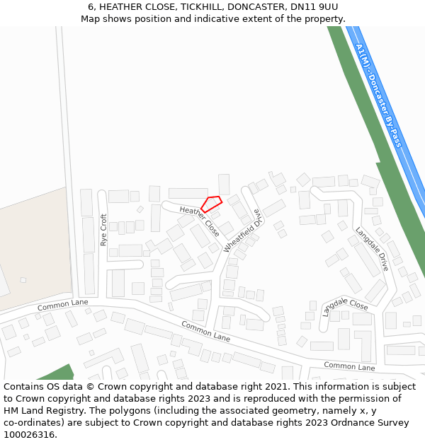 6, HEATHER CLOSE, TICKHILL, DONCASTER, DN11 9UU: Location map and indicative extent of plot