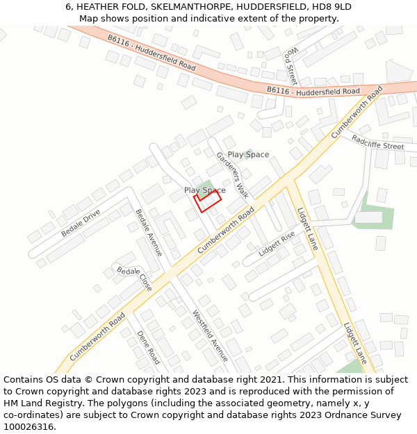 6, HEATHER FOLD, SKELMANTHORPE, HUDDERSFIELD, HD8 9LD: Location map and indicative extent of plot