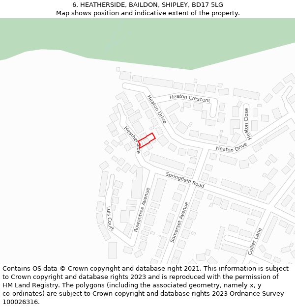 6, HEATHERSIDE, BAILDON, SHIPLEY, BD17 5LG: Location map and indicative extent of plot