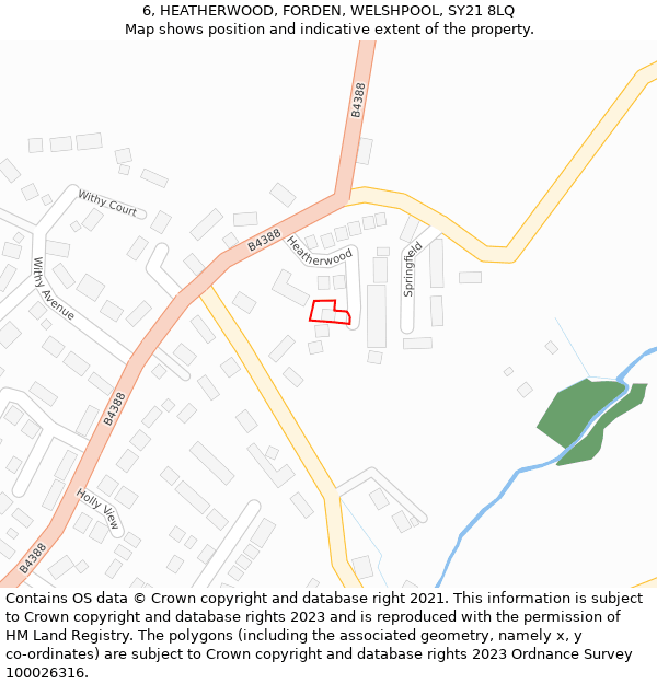 6, HEATHERWOOD, FORDEN, WELSHPOOL, SY21 8LQ: Location map and indicative extent of plot