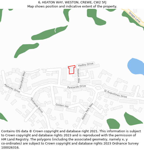 6, HEATON WAY, WESTON, CREWE, CW2 5FJ: Location map and indicative extent of plot