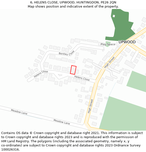 6, HELENS CLOSE, UPWOOD, HUNTINGDON, PE26 2QN: Location map and indicative extent of plot