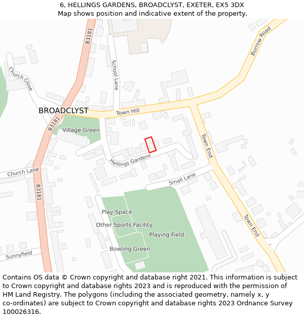 6, HELLINGS GARDENS, BROADCLYST, EXETER, EX5 3DX: Location map and indicative extent of plot