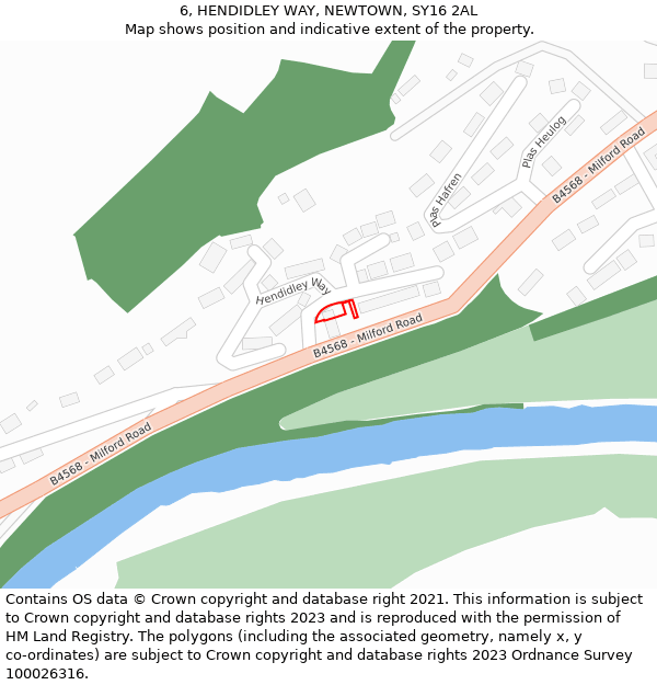 6, HENDIDLEY WAY, NEWTOWN, SY16 2AL: Location map and indicative extent of plot