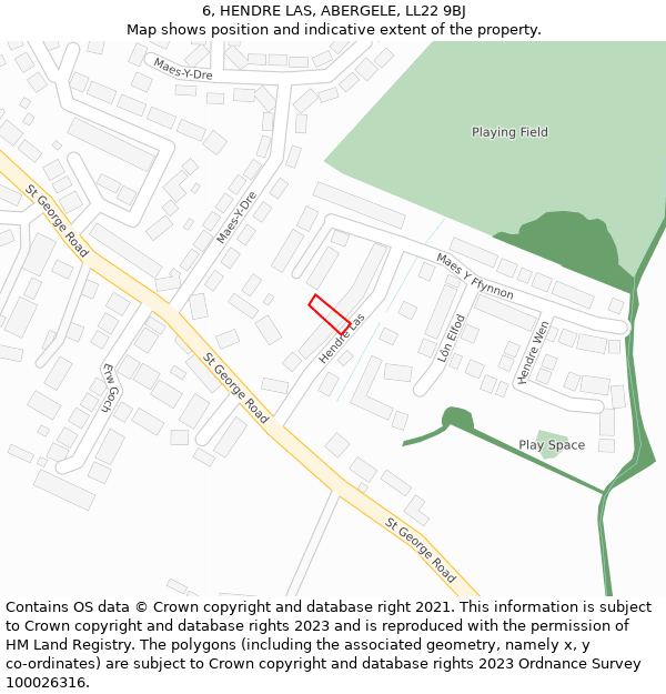 6, HENDRE LAS, ABERGELE, LL22 9BJ: Location map and indicative extent of plot