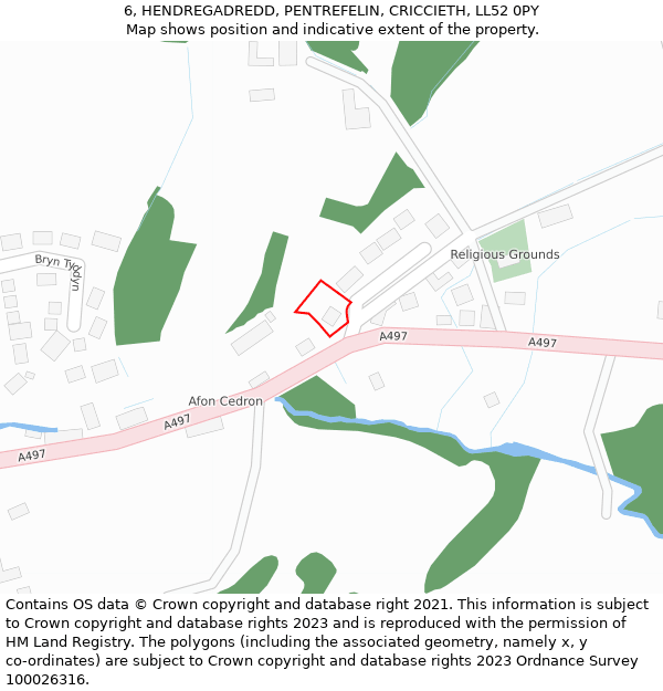 6, HENDREGADREDD, PENTREFELIN, CRICCIETH, LL52 0PY: Location map and indicative extent of plot