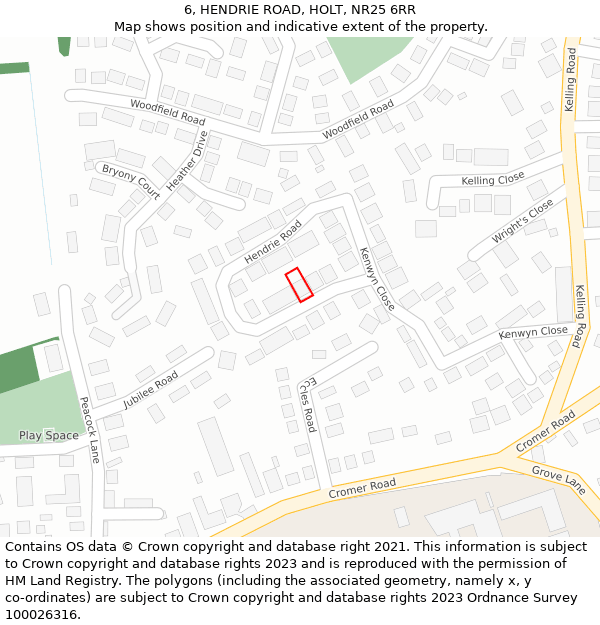 6, HENDRIE ROAD, HOLT, NR25 6RR: Location map and indicative extent of plot