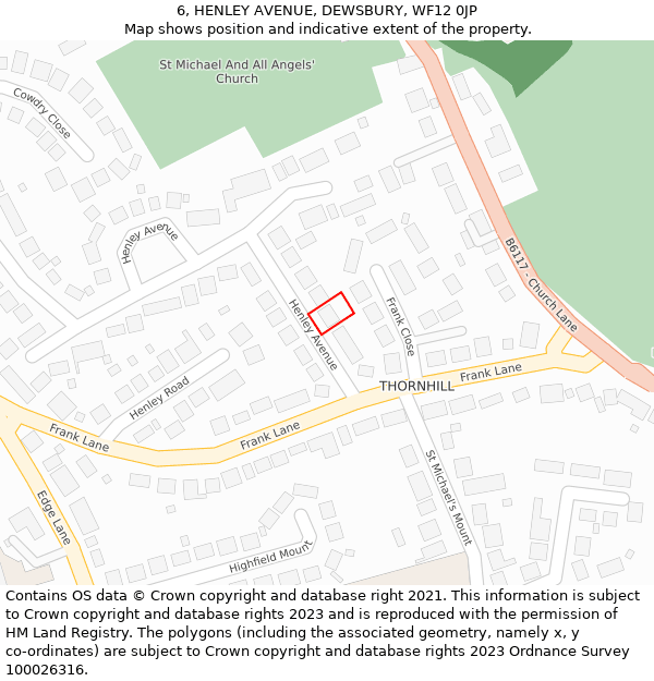 6, HENLEY AVENUE, DEWSBURY, WF12 0JP: Location map and indicative extent of plot