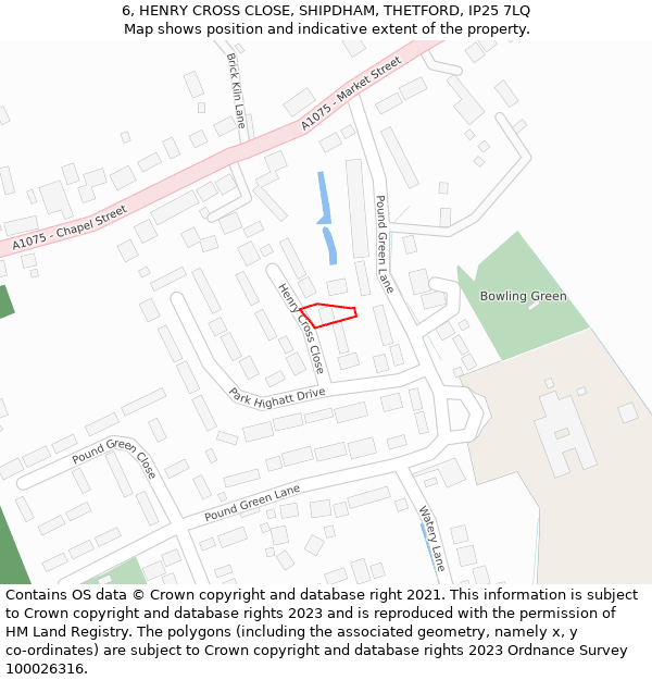 6, HENRY CROSS CLOSE, SHIPDHAM, THETFORD, IP25 7LQ: Location map and indicative extent of plot