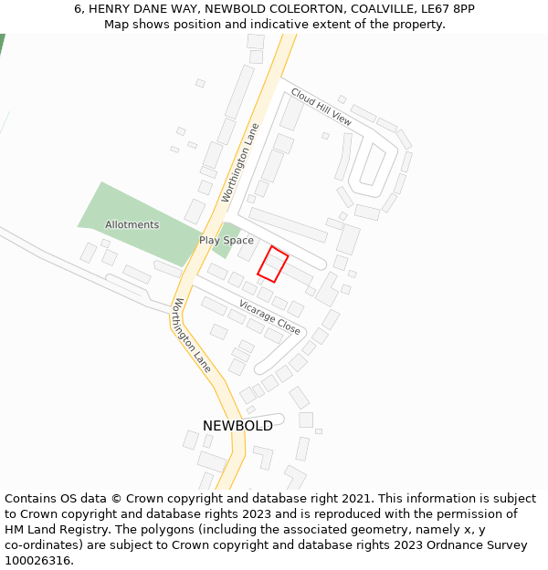 6, HENRY DANE WAY, NEWBOLD COLEORTON, COALVILLE, LE67 8PP: Location map and indicative extent of plot