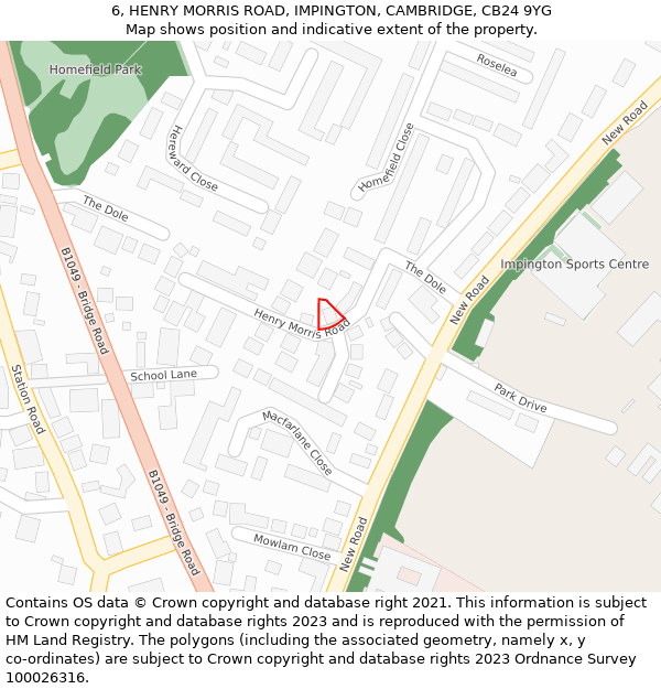 6, HENRY MORRIS ROAD, IMPINGTON, CAMBRIDGE, CB24 9YG: Location map and indicative extent of plot