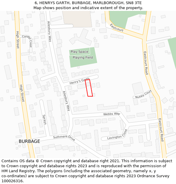 6, HENRYS GARTH, BURBAGE, MARLBOROUGH, SN8 3TE: Location map and indicative extent of plot