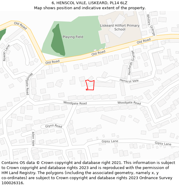 6, HENSCOL VALE, LISKEARD, PL14 6LZ: Location map and indicative extent of plot
