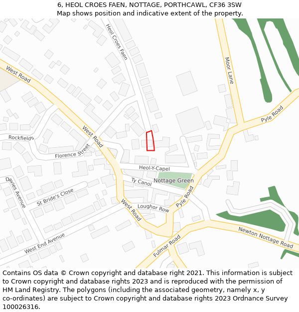 6, HEOL CROES FAEN, NOTTAGE, PORTHCAWL, CF36 3SW: Location map and indicative extent of plot