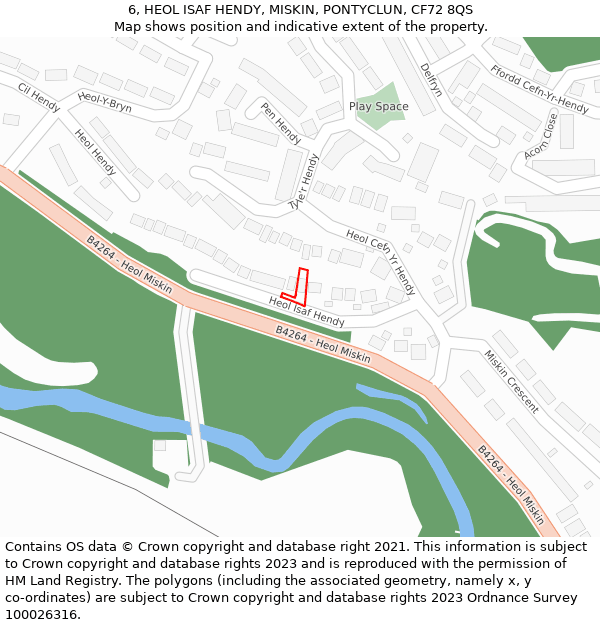 6, HEOL ISAF HENDY, MISKIN, PONTYCLUN, CF72 8QS: Location map and indicative extent of plot