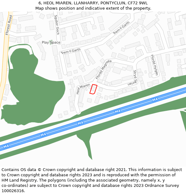 6, HEOL MIAREN, LLANHARRY, PONTYCLUN, CF72 9WL: Location map and indicative extent of plot
