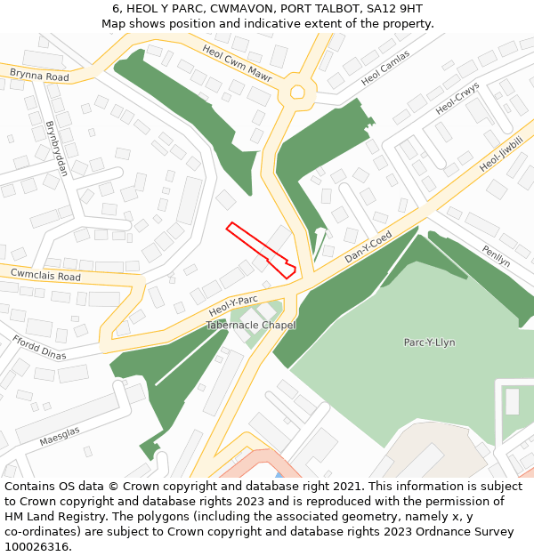 6, HEOL Y PARC, CWMAVON, PORT TALBOT, SA12 9HT: Location map and indicative extent of plot