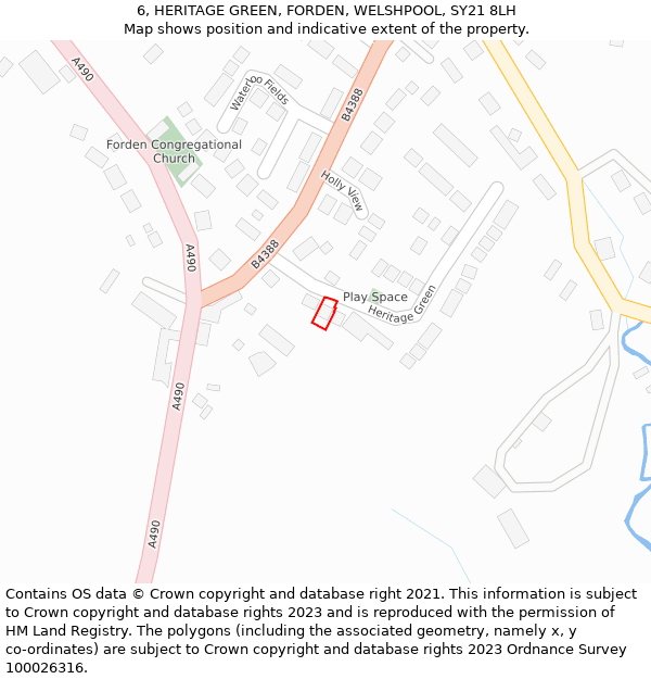 6, HERITAGE GREEN, FORDEN, WELSHPOOL, SY21 8LH: Location map and indicative extent of plot