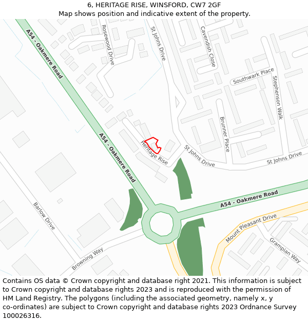 6, HERITAGE RISE, WINSFORD, CW7 2GF: Location map and indicative extent of plot