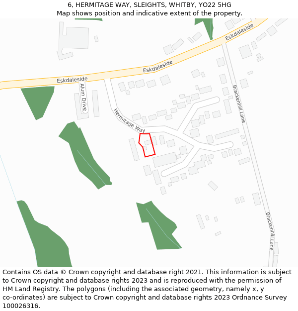 6, HERMITAGE WAY, SLEIGHTS, WHITBY, YO22 5HG: Location map and indicative extent of plot