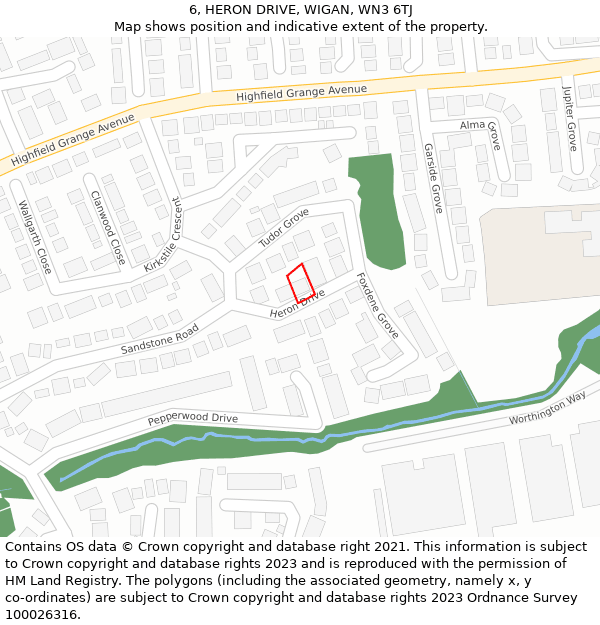 6, HERON DRIVE, WIGAN, WN3 6TJ: Location map and indicative extent of plot