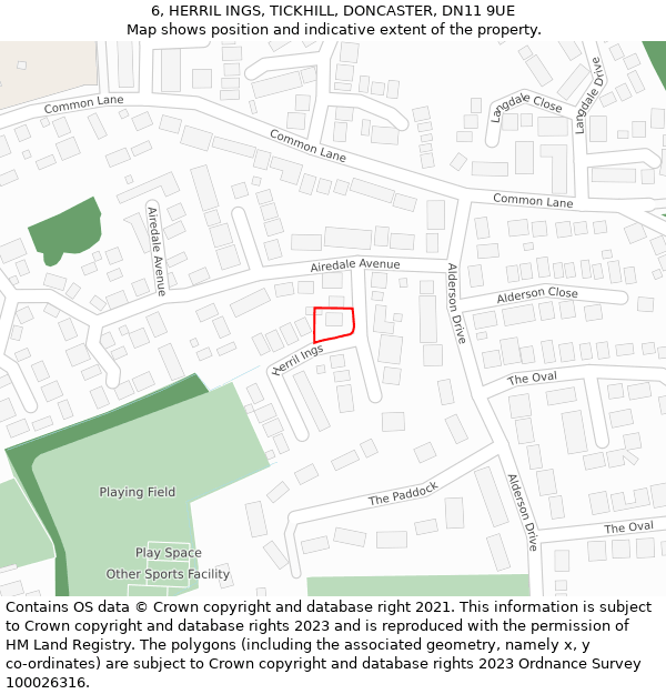 6, HERRIL INGS, TICKHILL, DONCASTER, DN11 9UE: Location map and indicative extent of plot