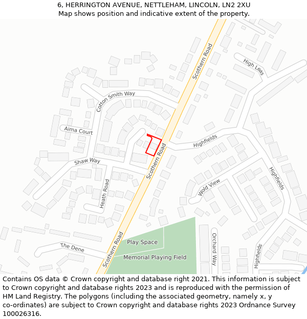 6, HERRINGTON AVENUE, NETTLEHAM, LINCOLN, LN2 2XU: Location map and indicative extent of plot