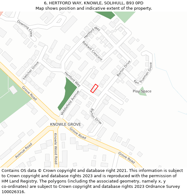 6, HERTFORD WAY, KNOWLE, SOLIHULL, B93 0PD: Location map and indicative extent of plot