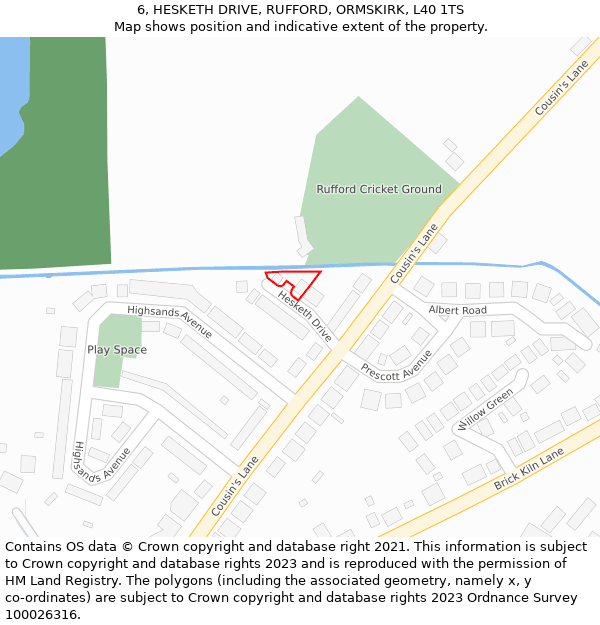 6, HESKETH DRIVE, RUFFORD, ORMSKIRK, L40 1TS: Location map and indicative extent of plot