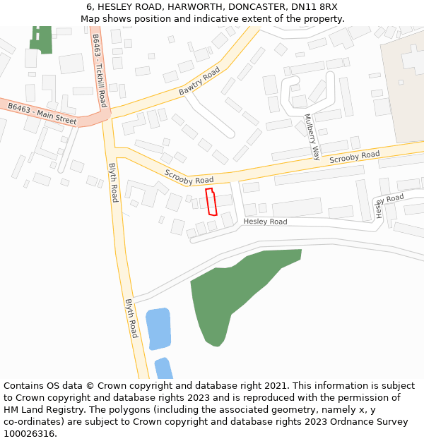 6, HESLEY ROAD, HARWORTH, DONCASTER, DN11 8RX: Location map and indicative extent of plot